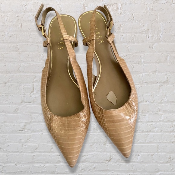 Ralph Lauren Shoes - Ralph Lauren Vintage Croc Embossed Pointed Toe Slingbacks